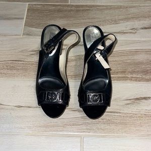 Michael Kors- Black Leather Wedges size 8.
